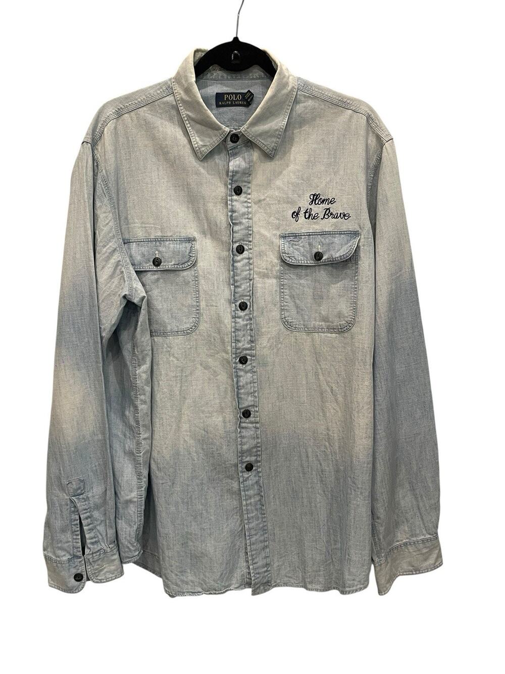 Polo Ralph Lauren Shirt XL Chambray Embroidered Eagle Flag USA Work Shirt